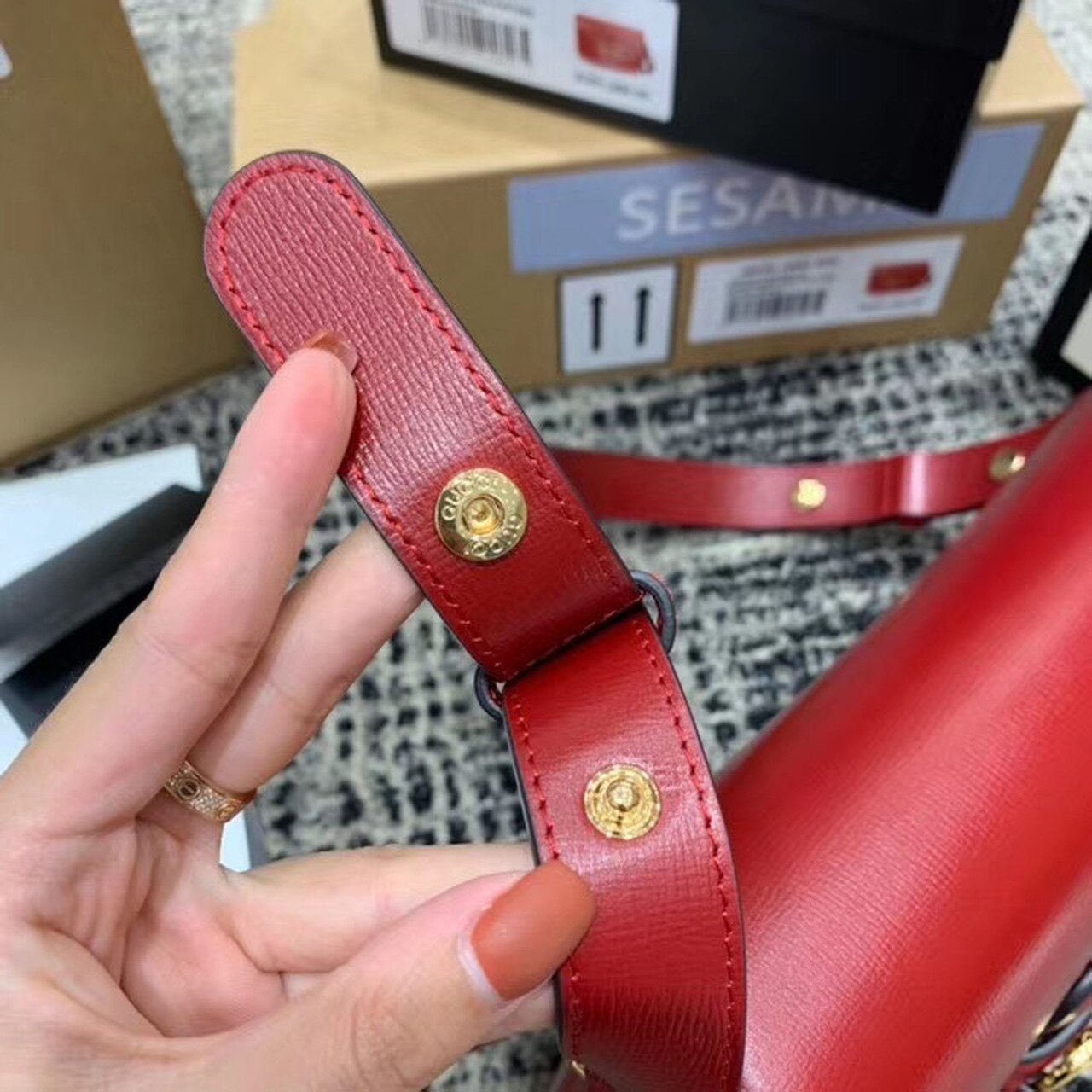 gg Horsebit 1955 Shoulder Bag Red Textured With A Vintage Effect For Women 9.8in/25cm gg ‎602204 1DB0G 6638