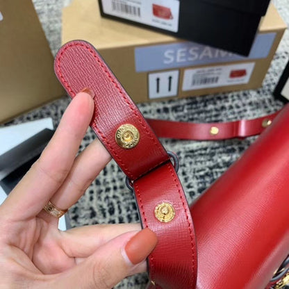 gg Horsebit 1955 Shoulder Bag Red Textured With A Vintage Effect For Women 9.8in/25cm gg ‎602204 1DB0G 6638