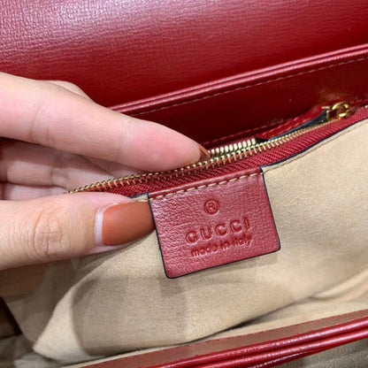 gg Horsebit 1955 Shoulder Bag Red Textured With A Vintage Effect For Women 9.8in/25cm gg ‎602204 1DB0G 6638