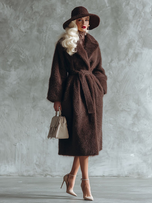 Elegant And Stylish Faux Mink Chocolate Brown Coat