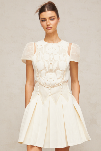 Maelle white flower-embroidered mini dress