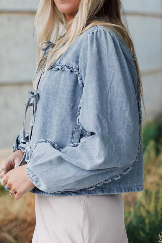 Bow Ruffle Denim Jacket