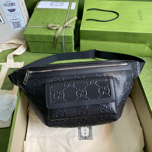gg Embossed Belt Bag Black gg Embossed For Men  11in/28cm gg 645093 1W3CN 1000