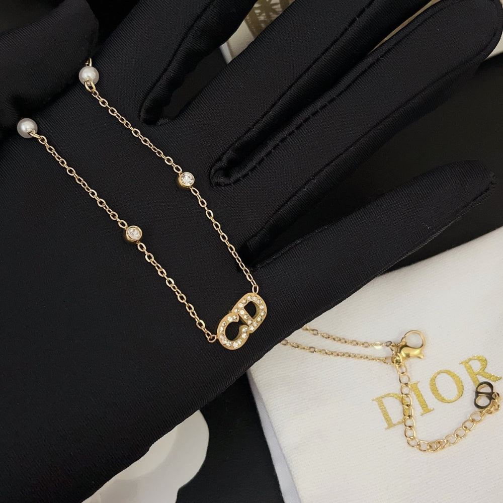 DIOR CD LOGO PEARL NECKLACE
