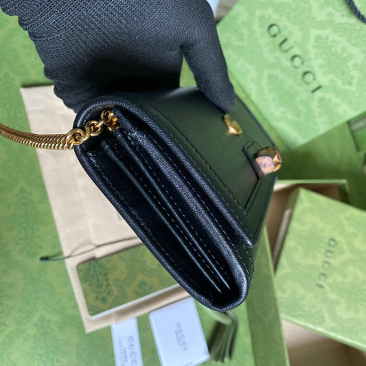 gg Diana Chain Wallet With Bamboo Black For Women, Women&#8217;s Bags 7.4in/19cm gg 658243 17Q0T 1000