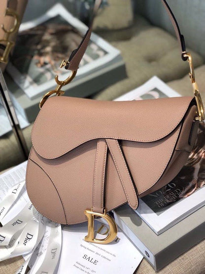 DI Warm Taupe Grained Saddle Bag Gold Toned Hardware Canvas For Women 25cm/10in CD M0446CBAA_M45M