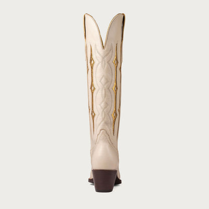 Beige Closed Toe Patchwork Embroidered Western Boots for Women