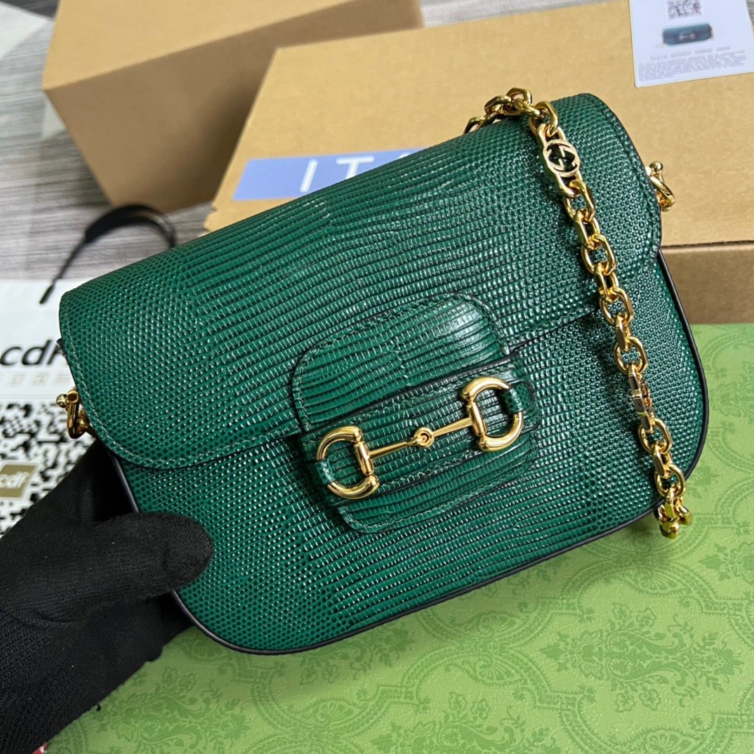 gg Horsebit 1955 Lizard Mini Bag Green For Women, Women&#8217;s Bags 8in/20cm gg‎ ‎675801 LUZ0G 3154