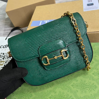 gg Horsebit 1955 Lizard Mini Bag Green For Women, Women&#8217;s Bags 8in/20cm gg‎ ‎675801 LUZ0G 3154