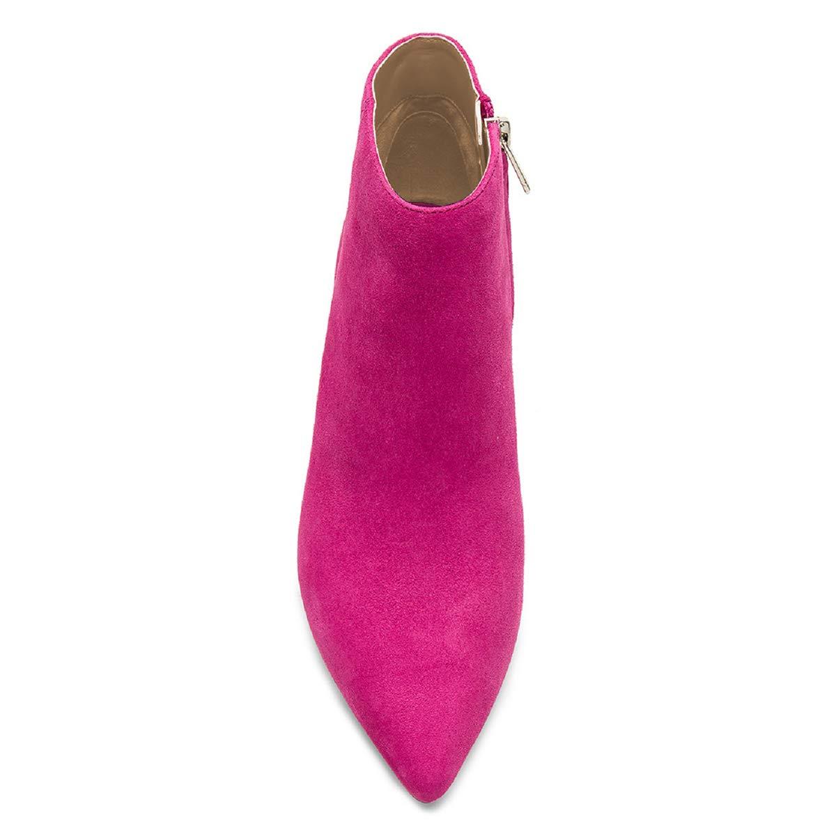 Fuchsia Faux Suede Pointed Toe Ankle Boots Kitten Heel Booties