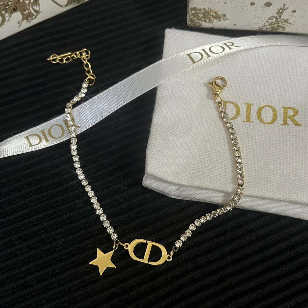 DIOR CD LOGO RHINESTONE LETTER BRACELET