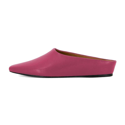 Fuchsia Square Toe Wedge Heel Vegan Leather Simple Mules Shoes