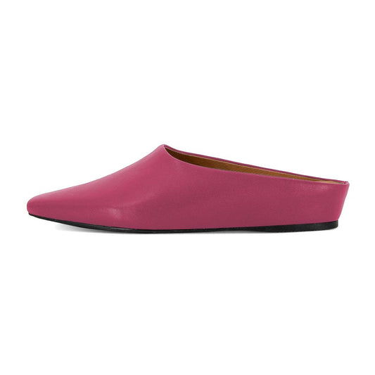 Fuchsia Square Toe Wedge Heel Vegan Leather Simple Mules Shoes