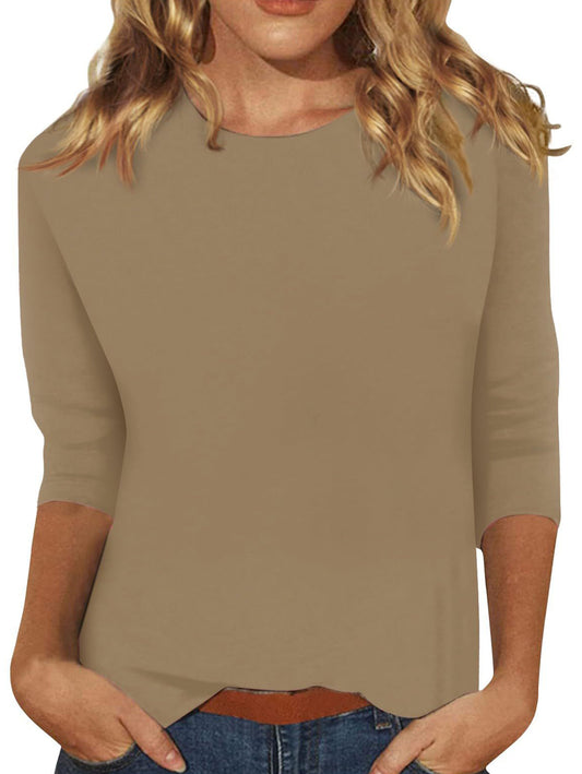 Basic Crew Neck Solid Color Long Sleeve Blouses