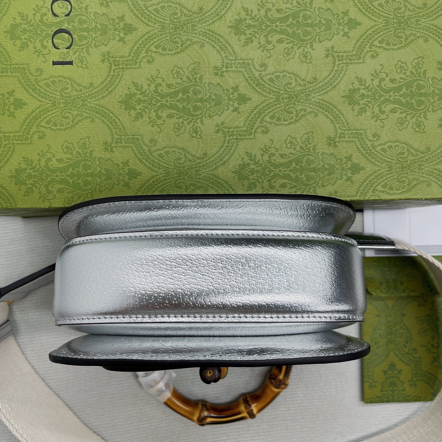 gg Bamboo 1947 Mini Top Handle Bag Silver For Women, Women&#8217;s Bags 6.7in/17cm gg