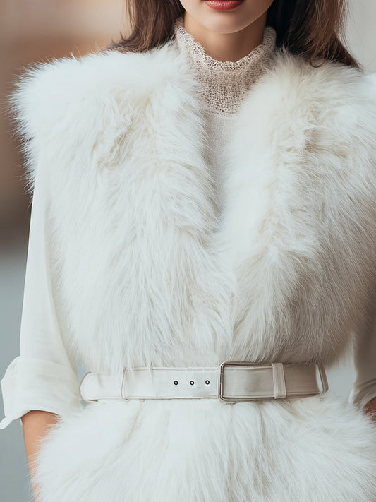 Elegant Faux Fur Belted Vest