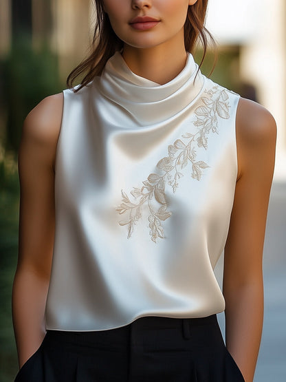 Elegant Embroidered Cowl Neck Blouse
