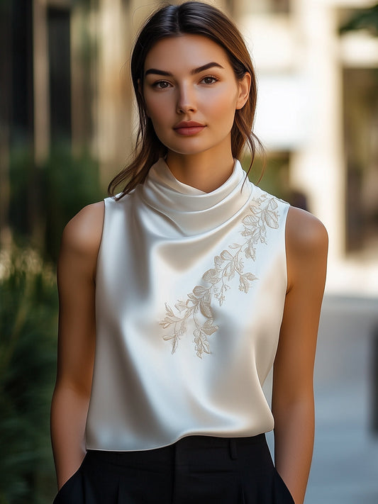 Elegant Embroidered Cowl Neck Blouse