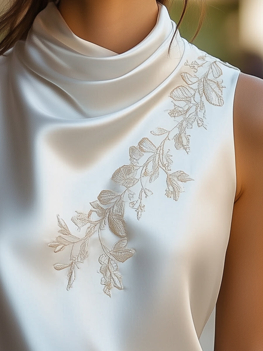 Elegant Embroidered Cowl Neck Blouse