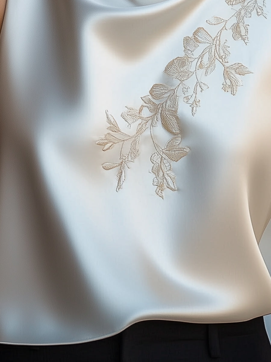 Elegant Embroidered Cowl Neck Blouse