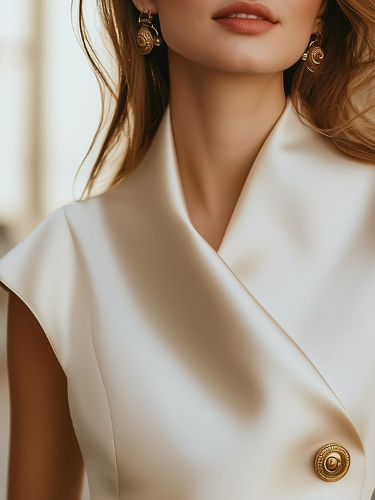 Elegant Cap Sleeve Satin Wrap Blouse with Sculpted Silhouette