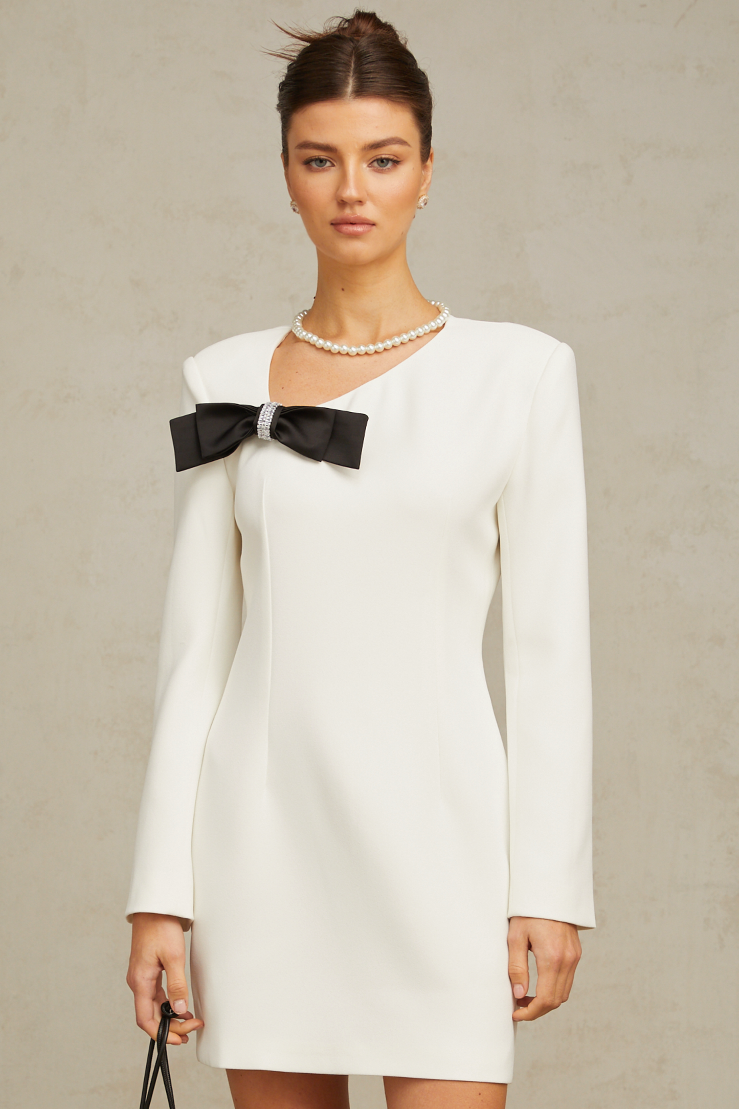 Colette white bowknot asymmetrical mini dress