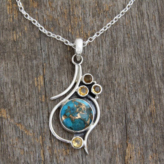 925 Sterling Silver Bohemian Citrine Turquoise Jewelry