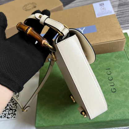 gg Bamboo Mini Handbag White For Women, Women&#8217;s Bags 6.2in/16cm gg 702106 UZY0T 9022