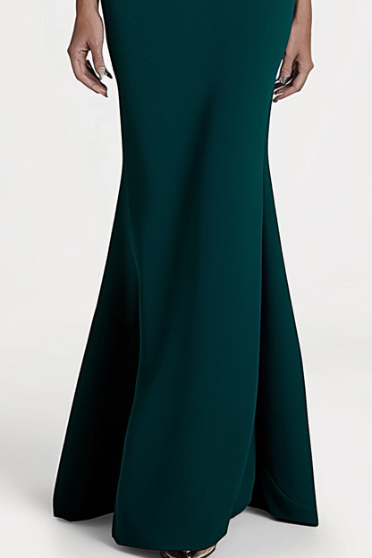 Dark Green Party Work Bowknot Shoulder Decoration Maxi Dress Mother of the Bride Dress