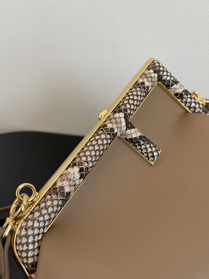 FI First Small Beige with exotic details Bag For Woman 26cm/10in 8BP129AGWRF1GEM