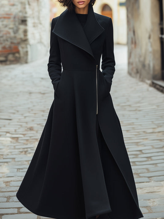 Dramatic Flare Wool-Blend Maxi Coat