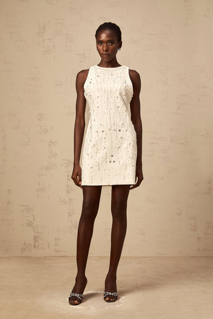 Flavie white A-line embellished mini dress