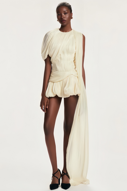 Cyrielle Pleated Mini Dress with Ribbon Design Accent