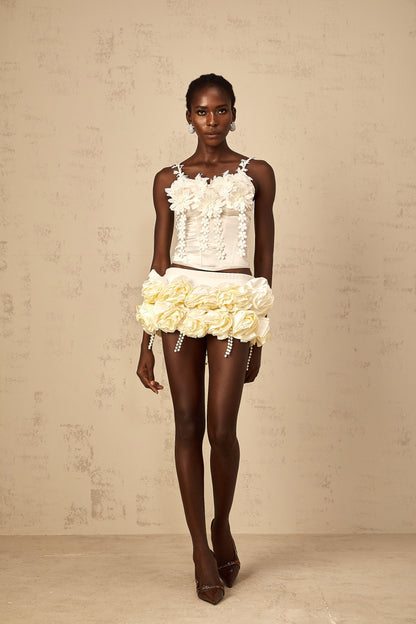 Mélina white floral-embroidered cropped top