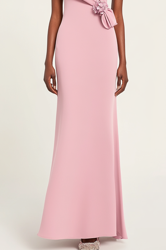 Formal Dress Pink Pleating Flower Sleeveless Dress