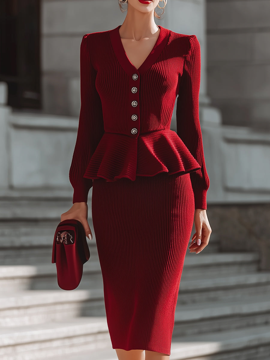 Glamorous Red Knit Peplum Two - Piece Set