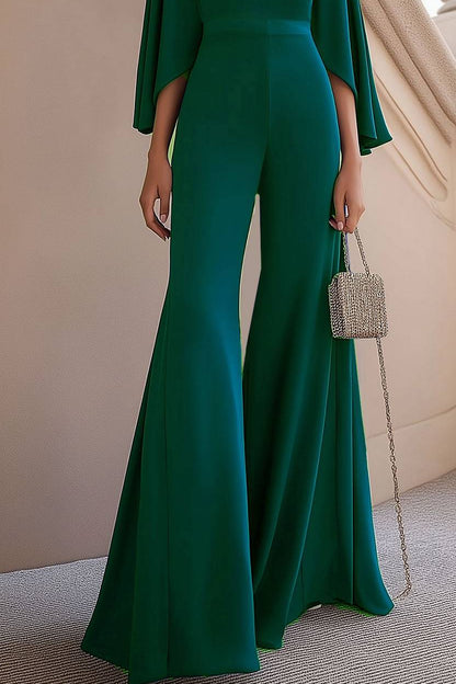 Evening Party Emerald Green Jumpsuit Off Shoulder Flared Jumpsuit