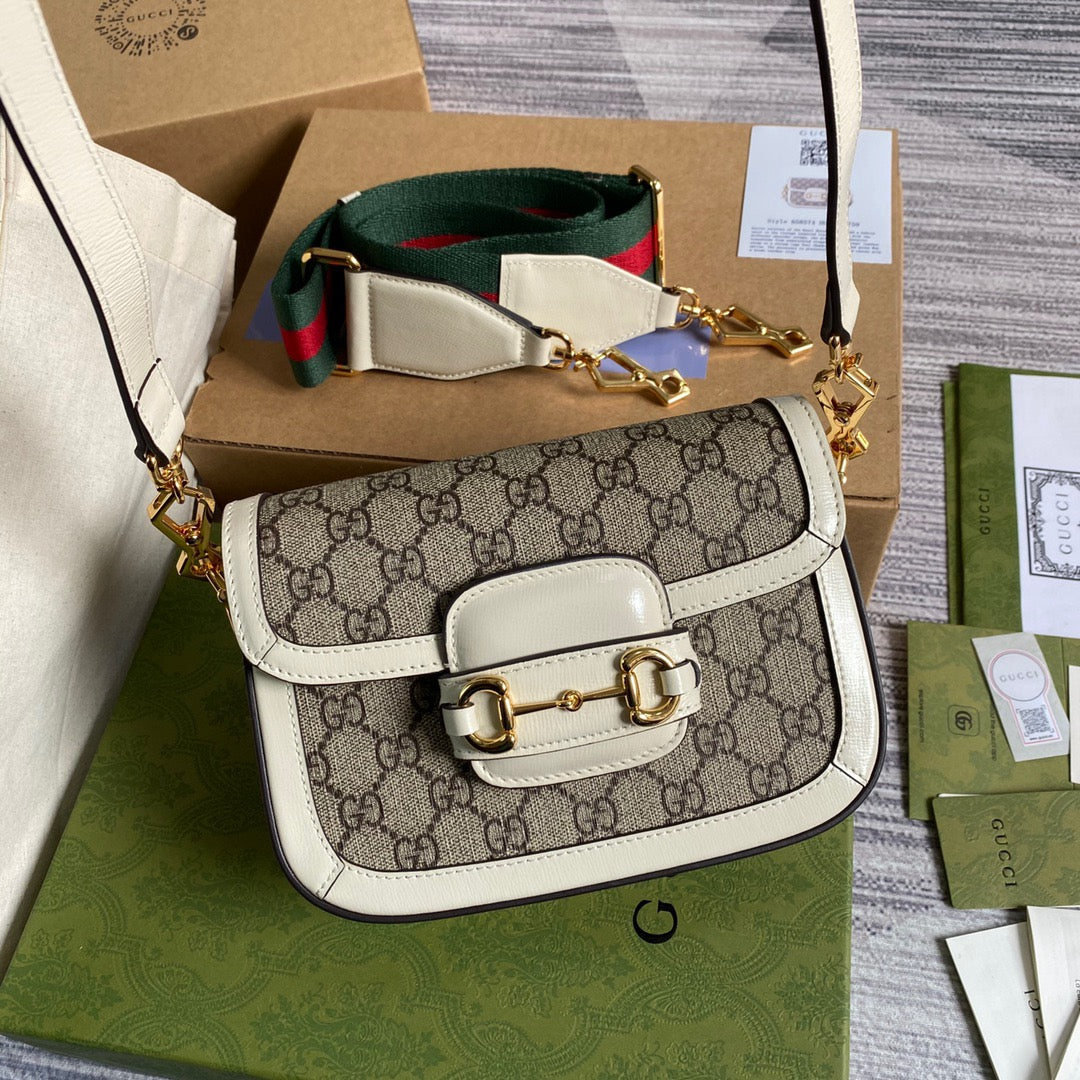 gg Horsebit 1955 gg Mini Bag White For Women, Women&#8217;s Bags 8in/21cm gg