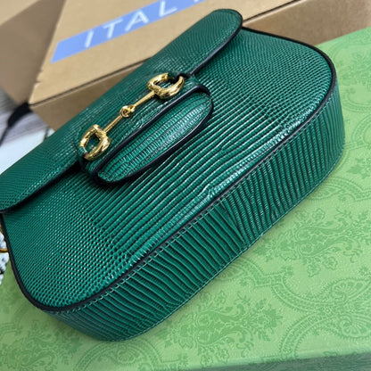 gg Horsebit 1955 Lizard Mini Bag Green For Women, Women&#8217;s Bags 8in/20cm gg‎ ‎675801 LUZ0G 3154