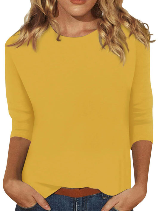 Basic Crew Neck Solid Color Long Sleeve Blouses