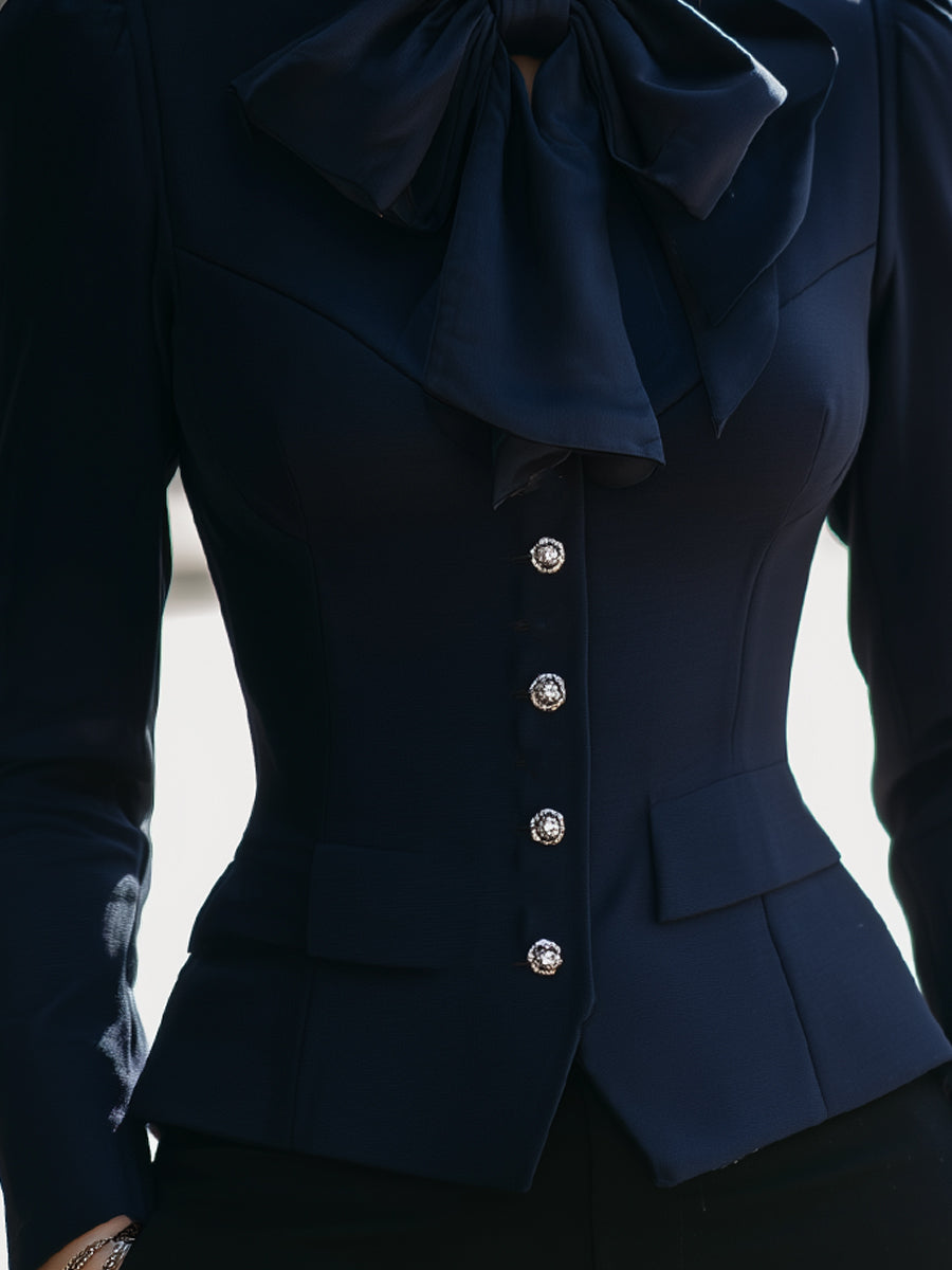Elegant Navy Bow-Tie Blazer – Tailored Sophistication For Every Occasion