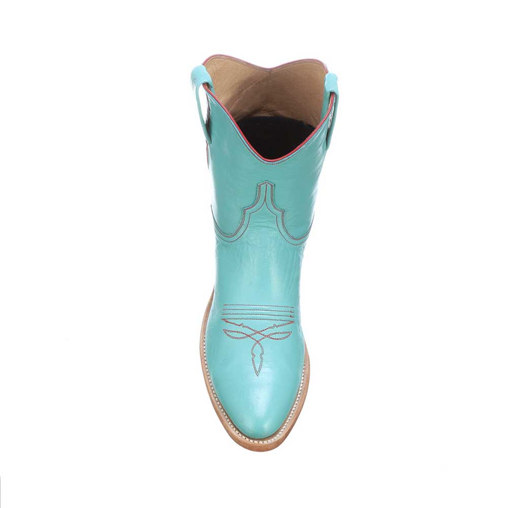 Almond Toe Stitching Ankle Length Cowgirl Boots in Turquoise