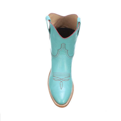Almond Toe Stitching Ankle Length Cowgirl Boots in Turquoise