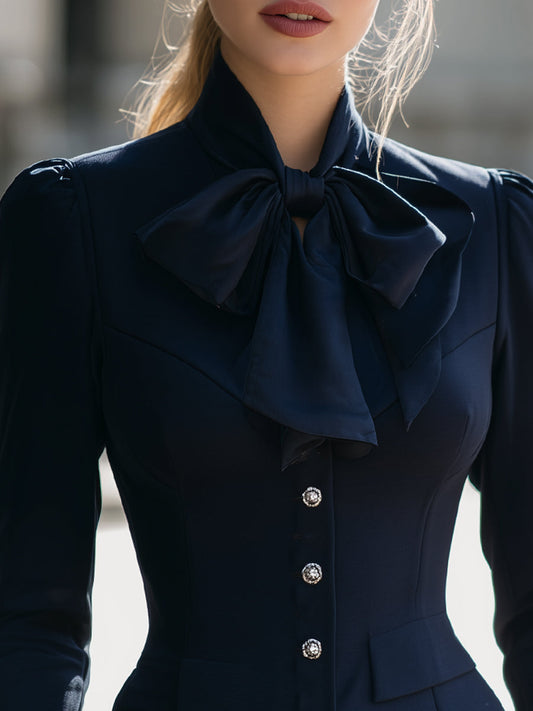 Elegant Navy Bow-Tie Blazer – Tailored Sophistication For Every Occasion