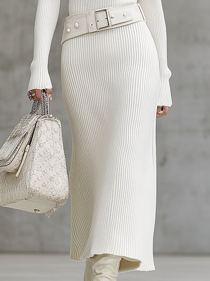 Fashion Retro White Long-Sleeved Maxi Dress