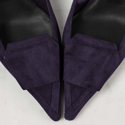 Dark Purple Vegan Suede Slip-On Slingback Heels with Pointed Toe