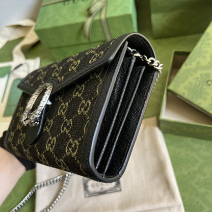 gg Dionysus gg Mini Chain Bag Black And Ivory gg Denim Jacquard For Women 8in/20cm 401231