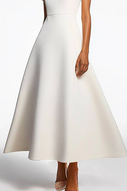 Formal Evening Dress White Stand Collar A-Line Maxi Dress