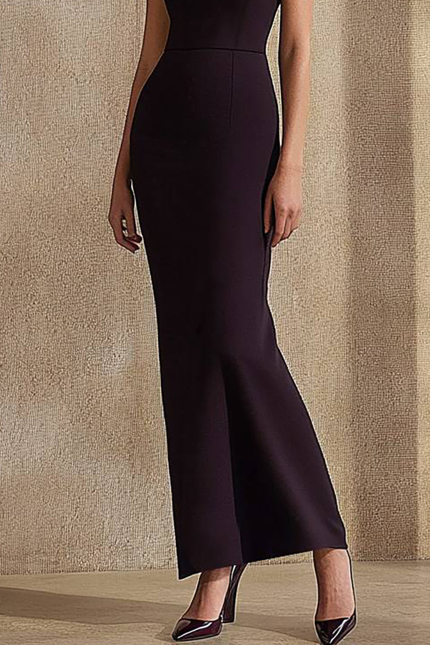 Evening Formal Dress Purple Boat Neck Bodycon Maxi Dress