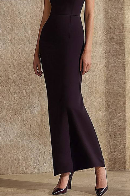 Evening Formal Dress Purple Boat Neck Bodycon Maxi Dress